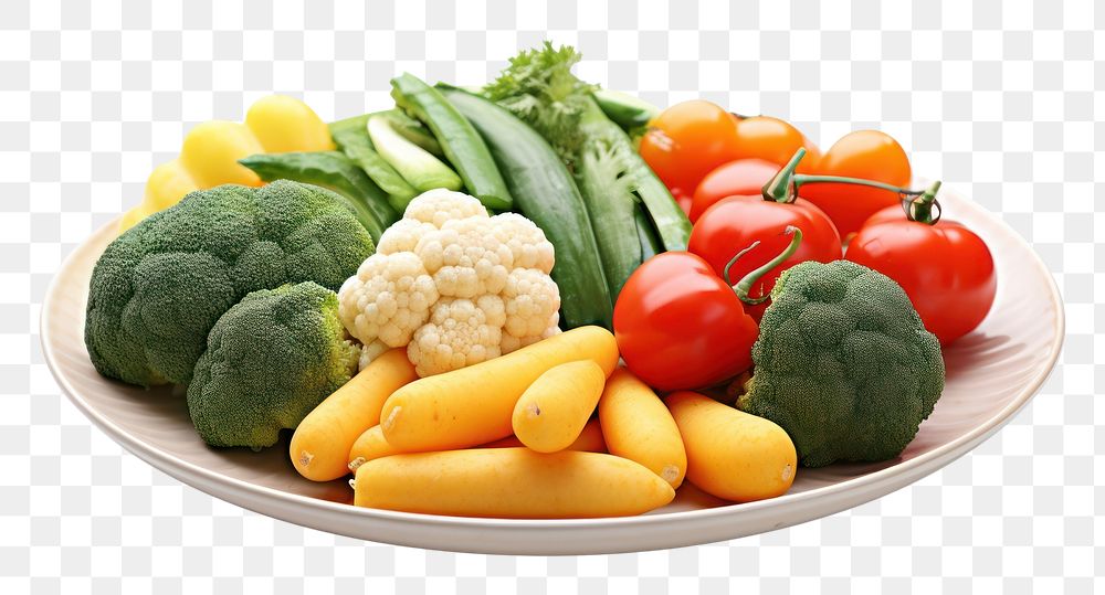 PNG Mix vegetables on plate cauliflower fruit plant. AI generated Image by rawpixel.