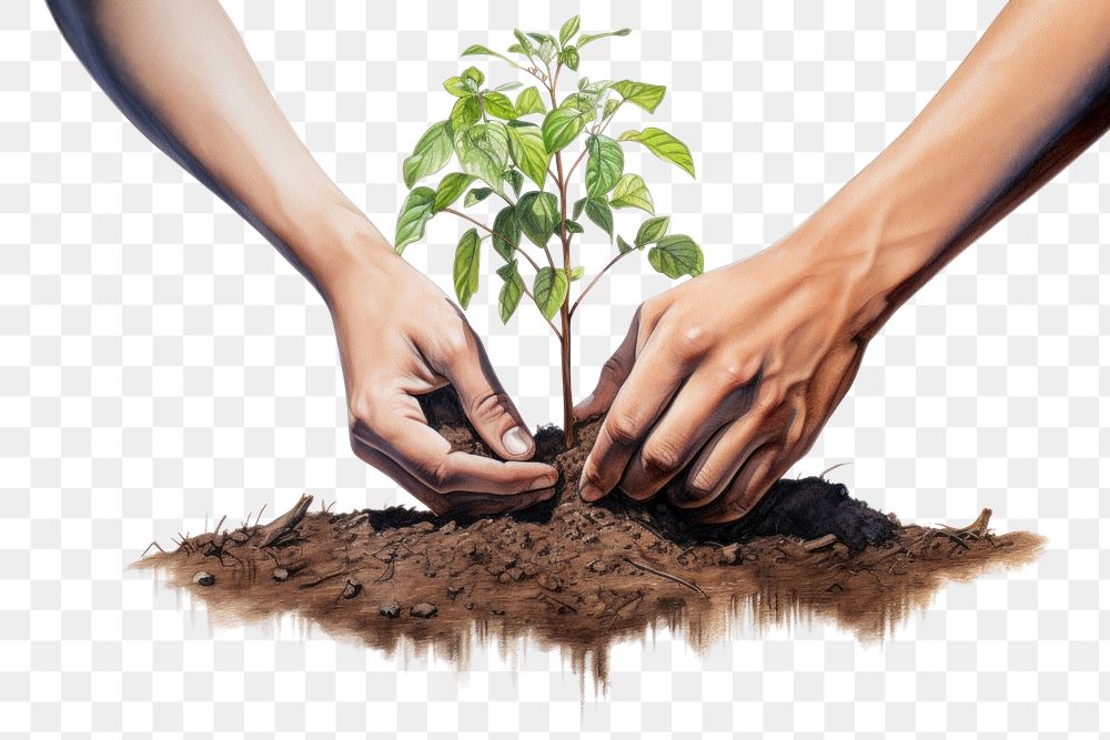PNG Hands planting trees gardening outdoors nature. AI generated Image by rawpixel.