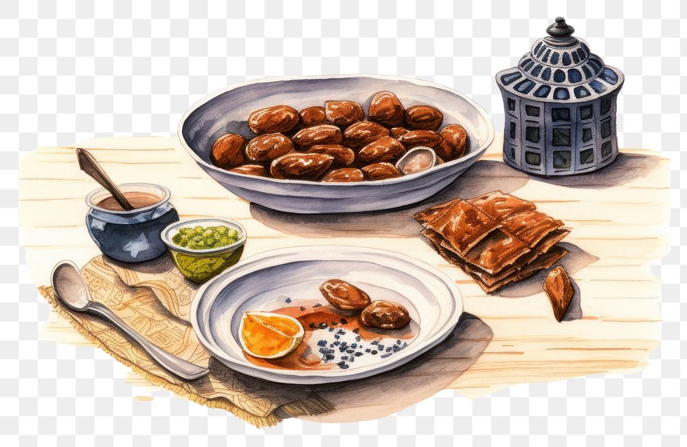 PNG  Ramadan feast cartoon food meal. AI generated Image by rawpixel.