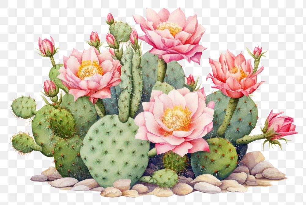 PNG Cactus drawing flower plant. AI generated Image by rawpixel.