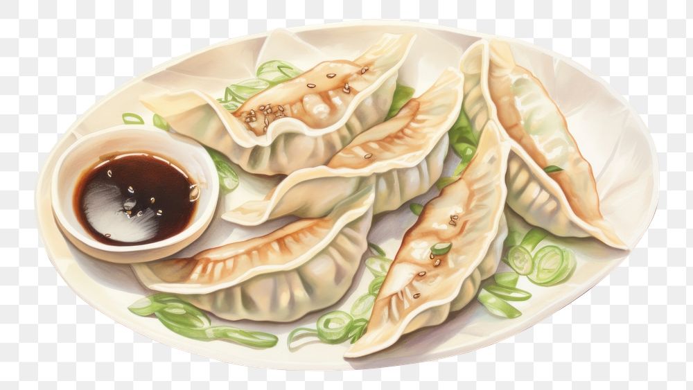 PNG Gyoza food dumpling plate. AI generated Image by rawpixel.