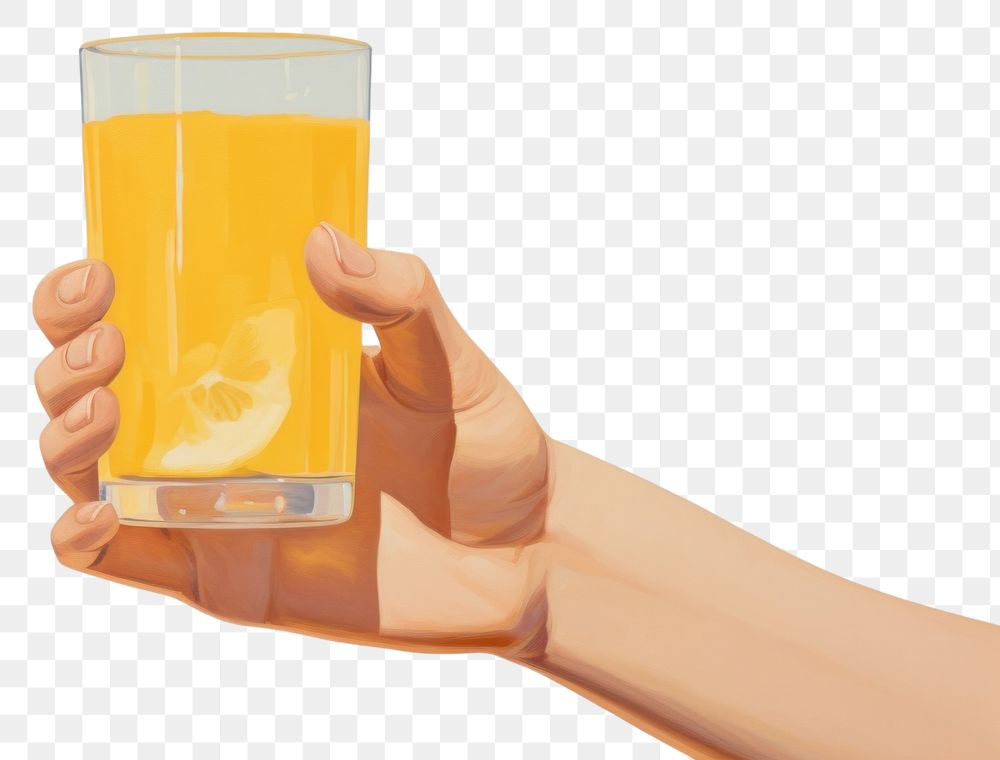 PNG A hand holding orange juice painting drink glass. AI generated Image by rawpixel.