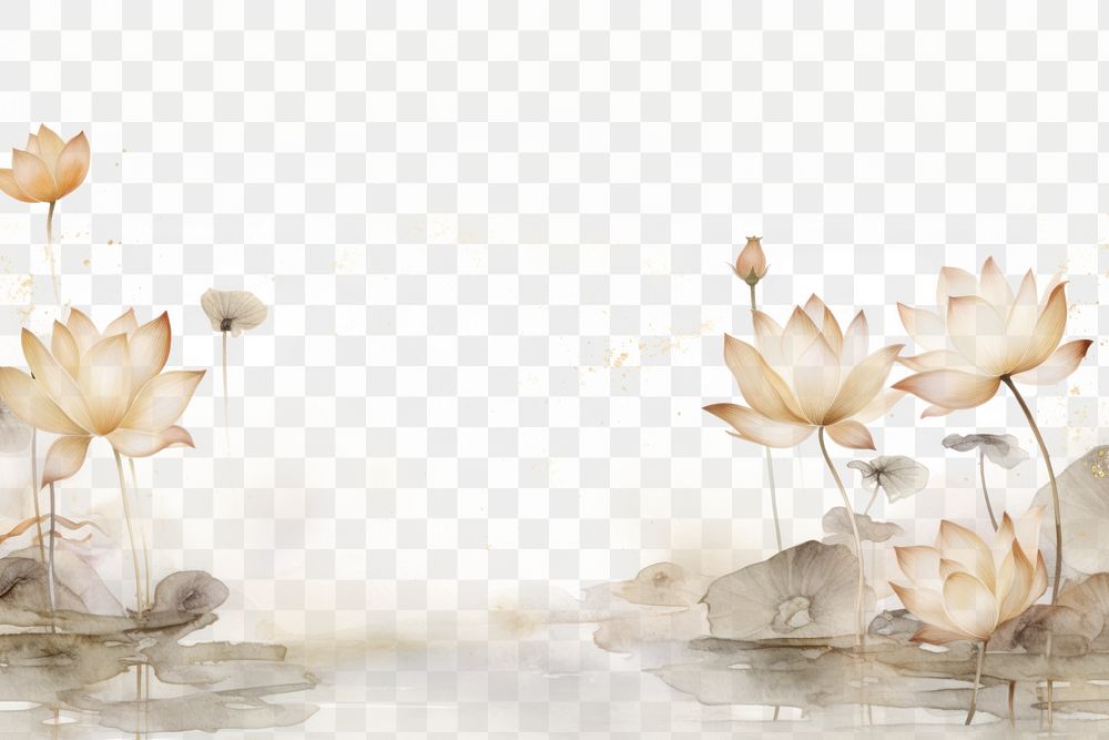 PNG  Lotus flowers borders painting nature plant. AI generated Image by rawpixel.