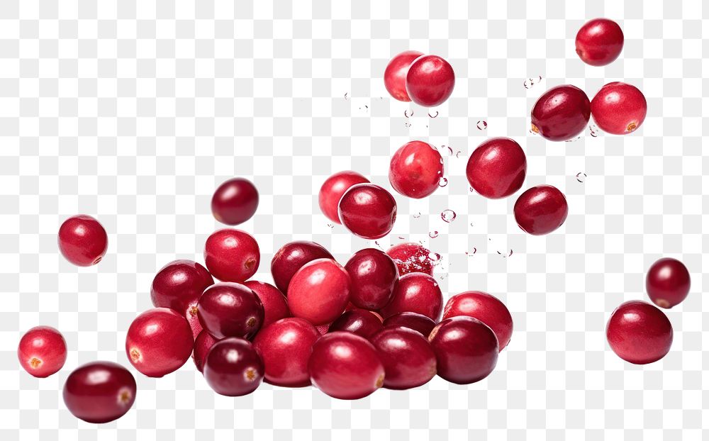 PNG Levitating cranberries cherry plant food. AI generated Image by rawpixel.