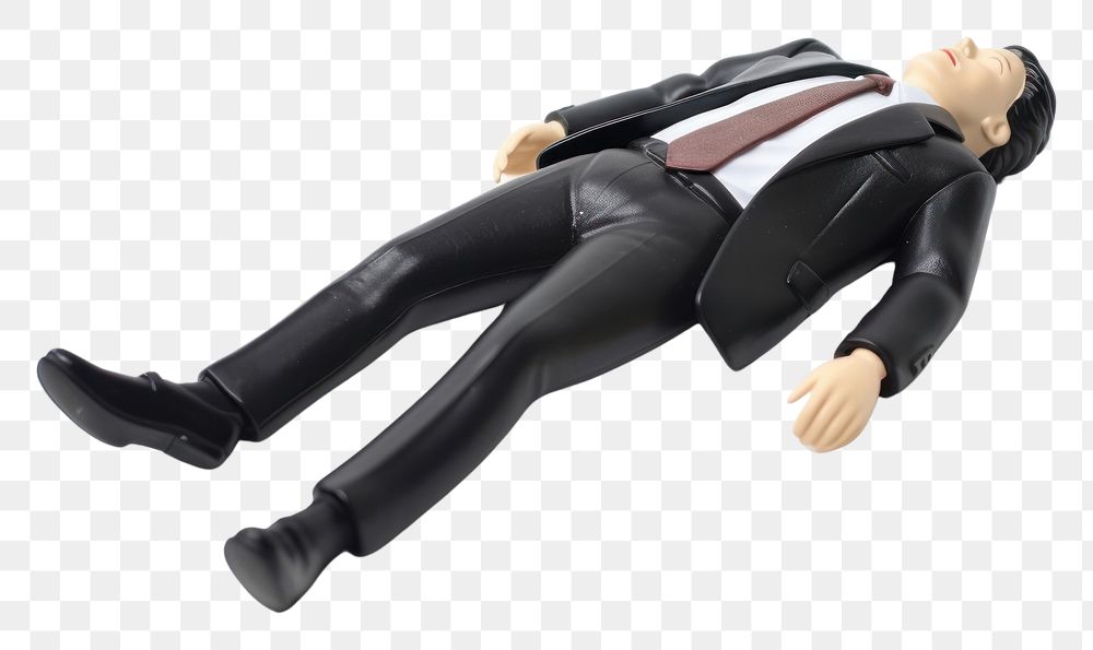 PNG Man in suit sleeping on the floor adult toy white background. AI generated Image by rawpixel.