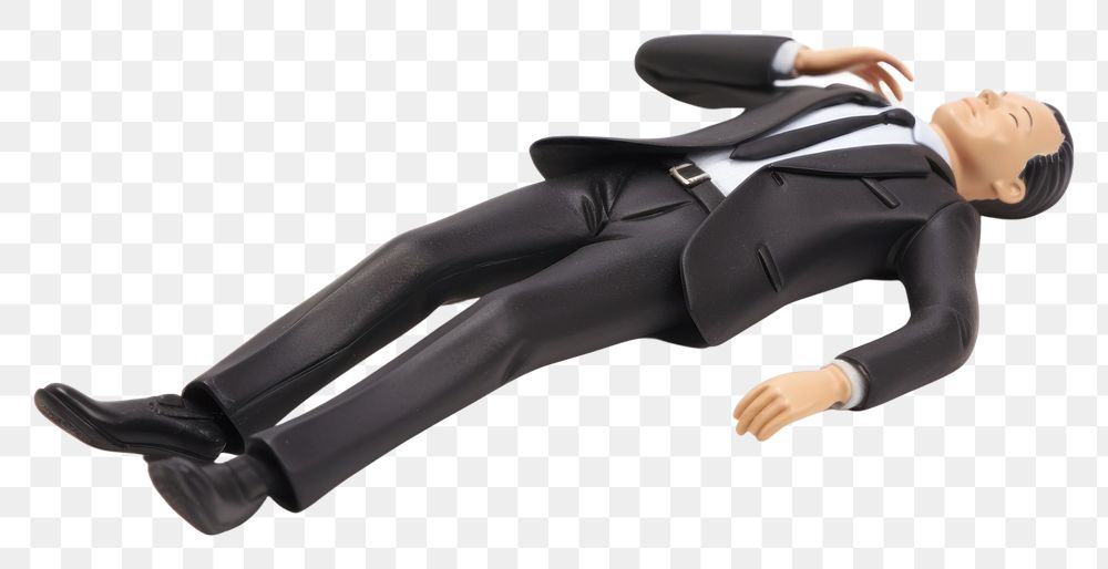 PNG Man in suit sleeping on the floor adult toy white background. AI generated Image by rawpixel.