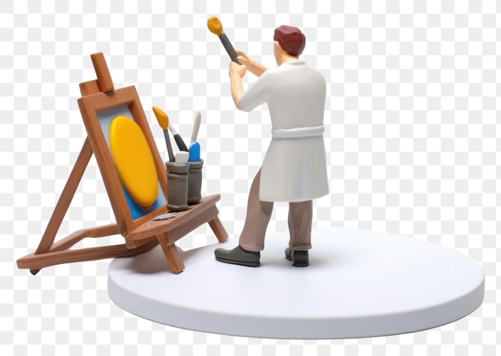 PNG Artist painting figurine brush white background. AI generated Image by rawpixel.