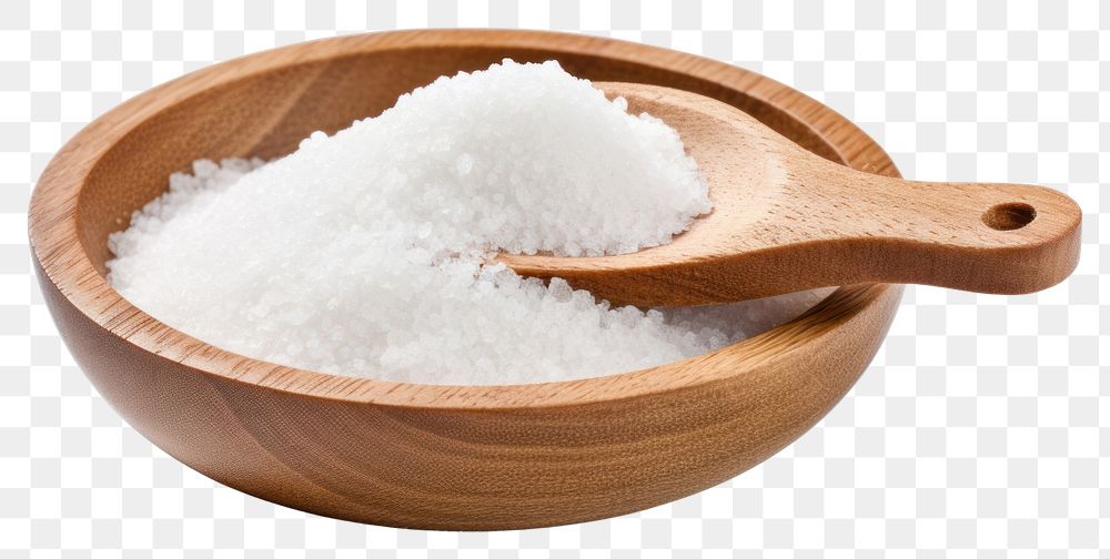 PNG Salt in wooden spoon white bowl white background. AI generated Image by rawpixel.