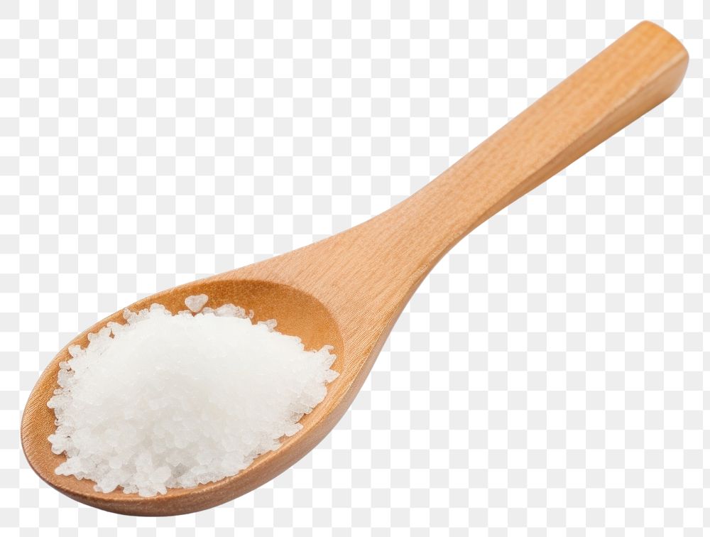 PNG Salt in wooden spoon white white background seasoning. AI generated Image by rawpixel.