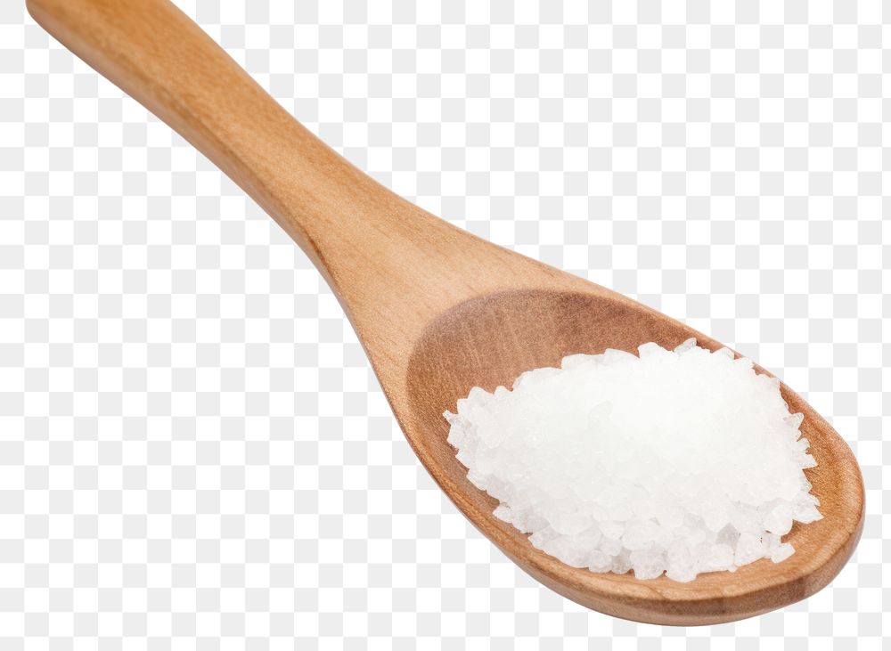PNG Salt in wooden spoon white white background seasoning. AI generated Image by rawpixel.