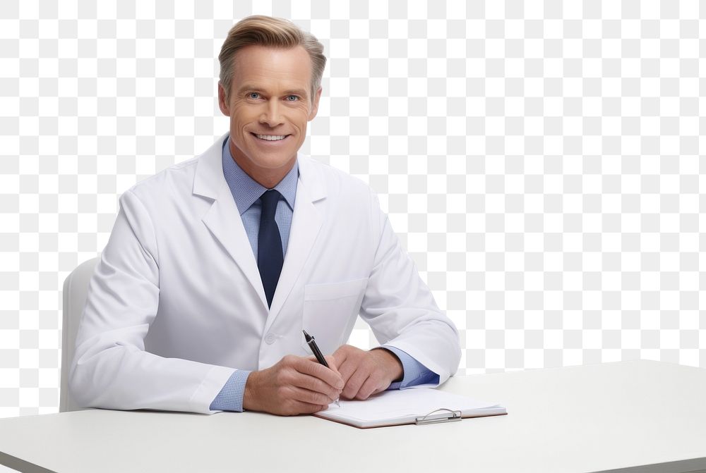 PNG  Consult with doctor adult white background paperwork. AI generated Image by rawpixel.