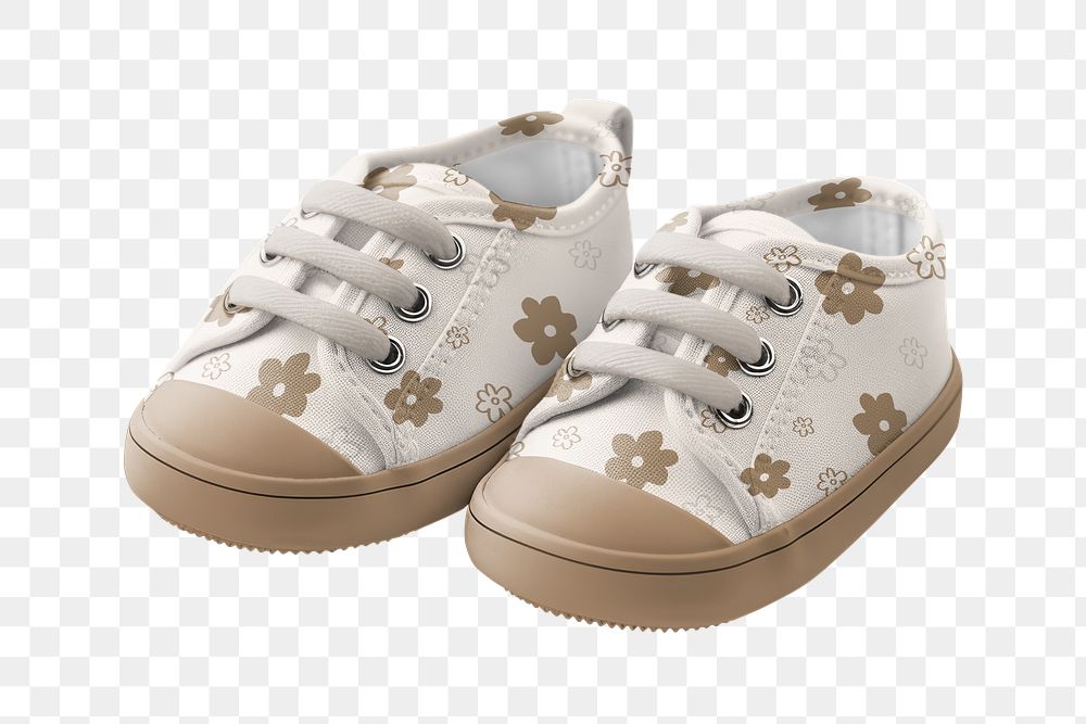 PNG baby's floral sneakers, transparent background