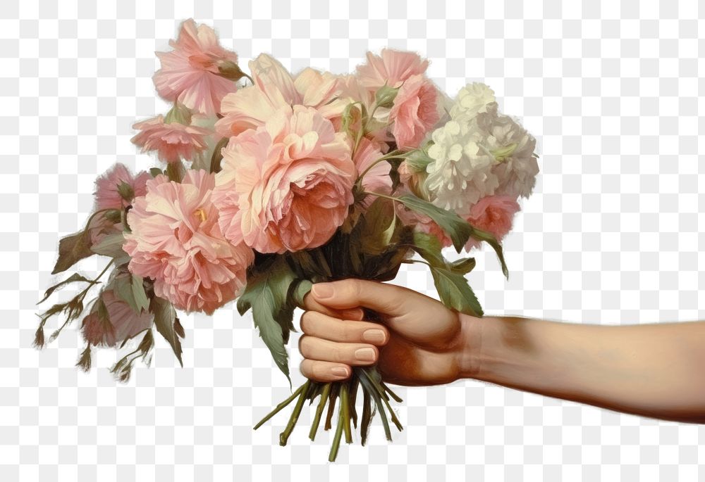 PNG  Hand holding bouquet flower petal plant