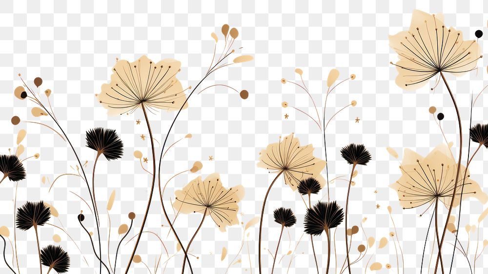 PNG Black and gold minimal dried flowers illustrations pattern backgrounds plant. AI generated Image by rawpixel.