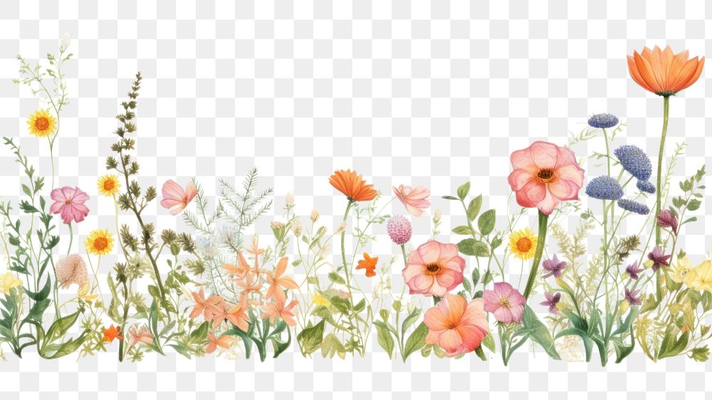 PNG  Flower drawing outdoors pattern. AI generated Image by rawpixel.