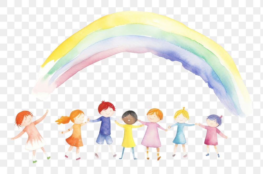 PNG  Kids holding rainbow drawing child toy. AI generated Image by rawpixel.