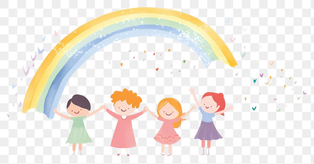 PNG  Kids holding rainbow togetherness celebration friendship. AI generated Image by rawpixel.