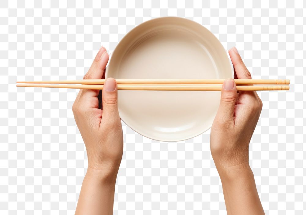 PNG Hands hoding chopsticks with bowl food tableware crockery. AI generated Image by rawpixel.