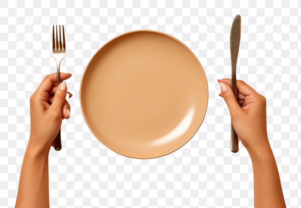 PNG Plate fork holding spoon. AI generated Image by rawpixel.