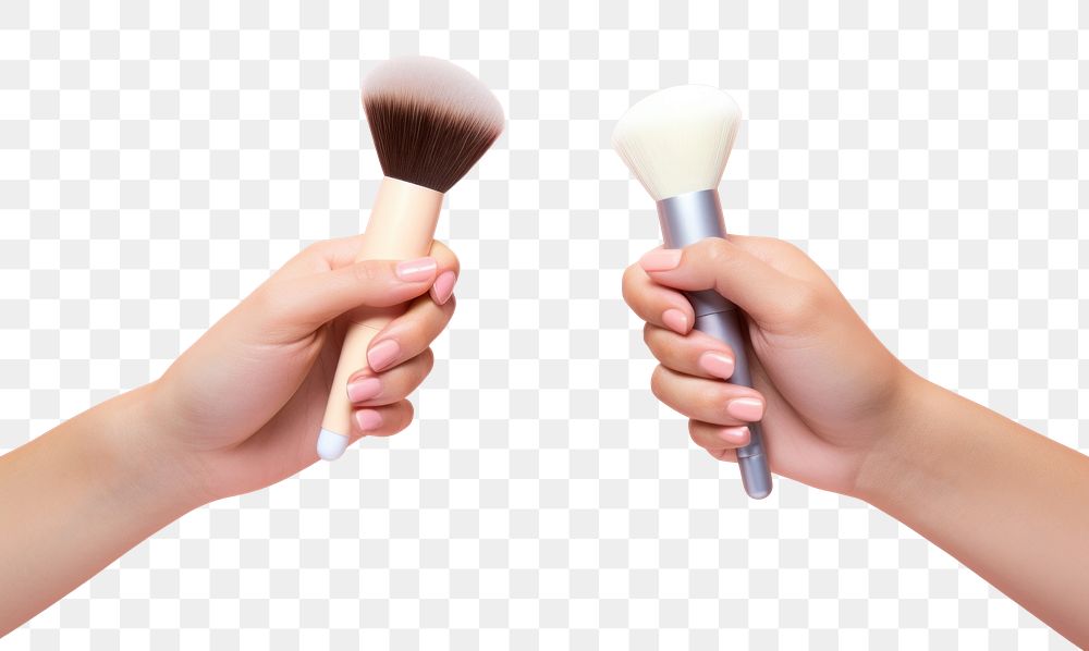 PNG Hands holding brush on and cosmetic brush cosmetics tool eyelash. AI generated Image by rawpixel.