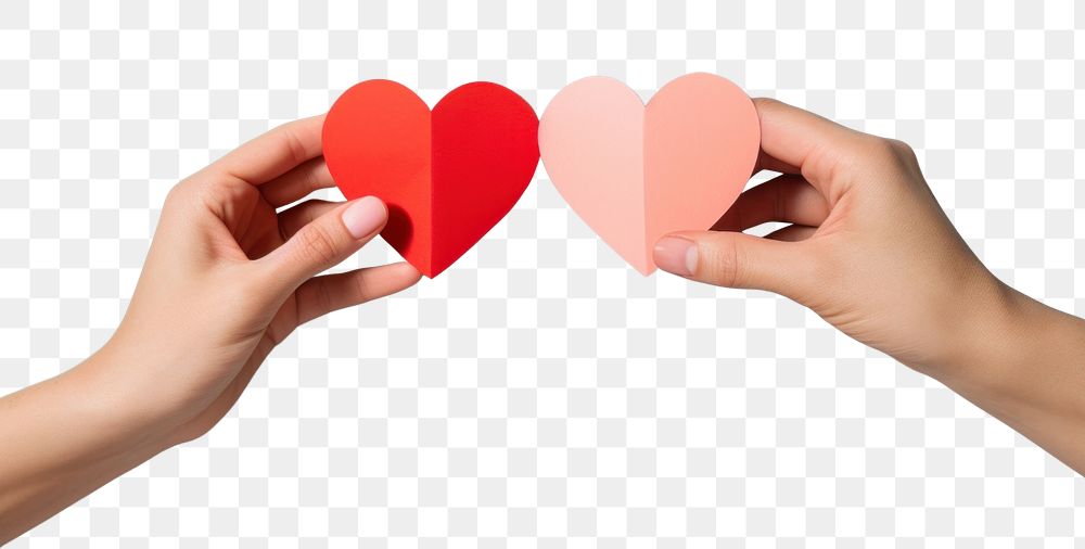 PNG Male and female hand holding red heart paper together togetherness celebration romance. 