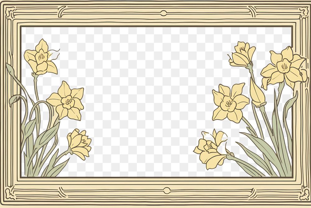 PNG Decorative daffodil frame backgrounds pattern flower. AI generated Image by rawpixel.