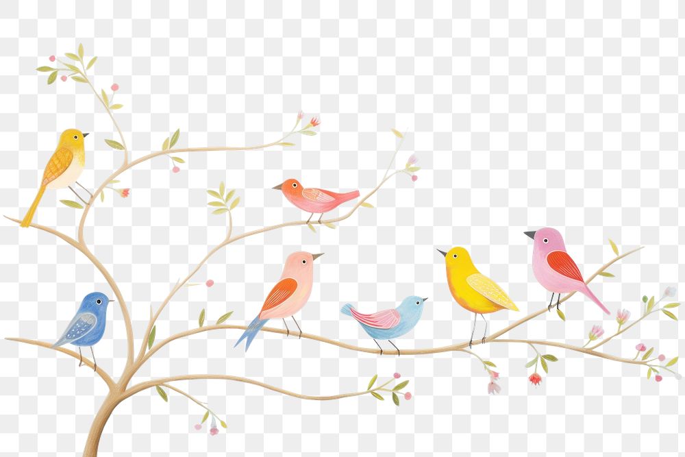 PNG Painting of colorful birds border wallpaper drawing animal. AI generated Image by rawpixel.