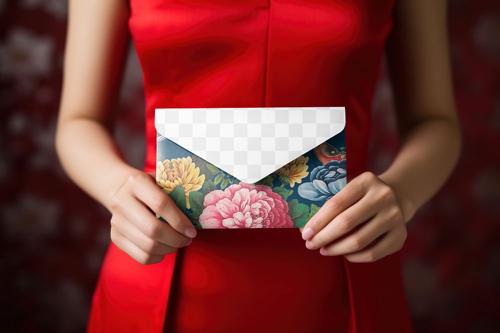 Floral letter envelope png mockup, transparent design