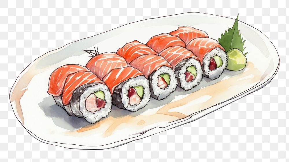 PNG Sushi sketch plate food. AI generated Image by rawpixel.