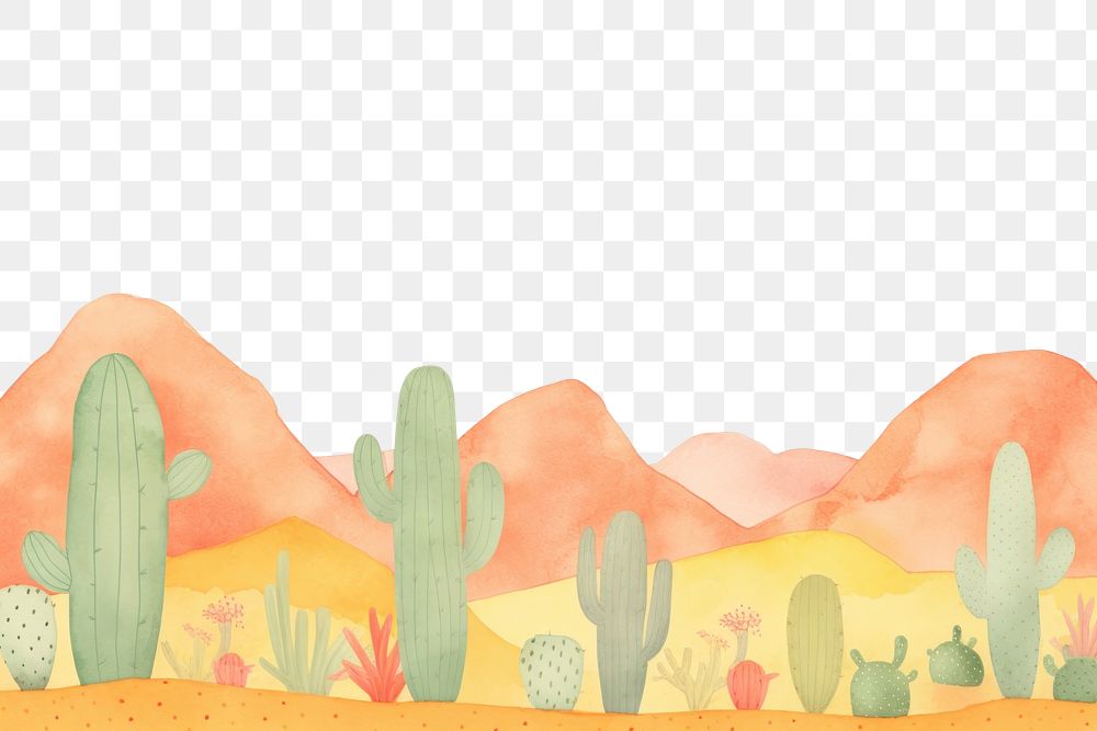 PNG Cactus with desert backgrounds painting plant. AI generated Image by rawpixel.