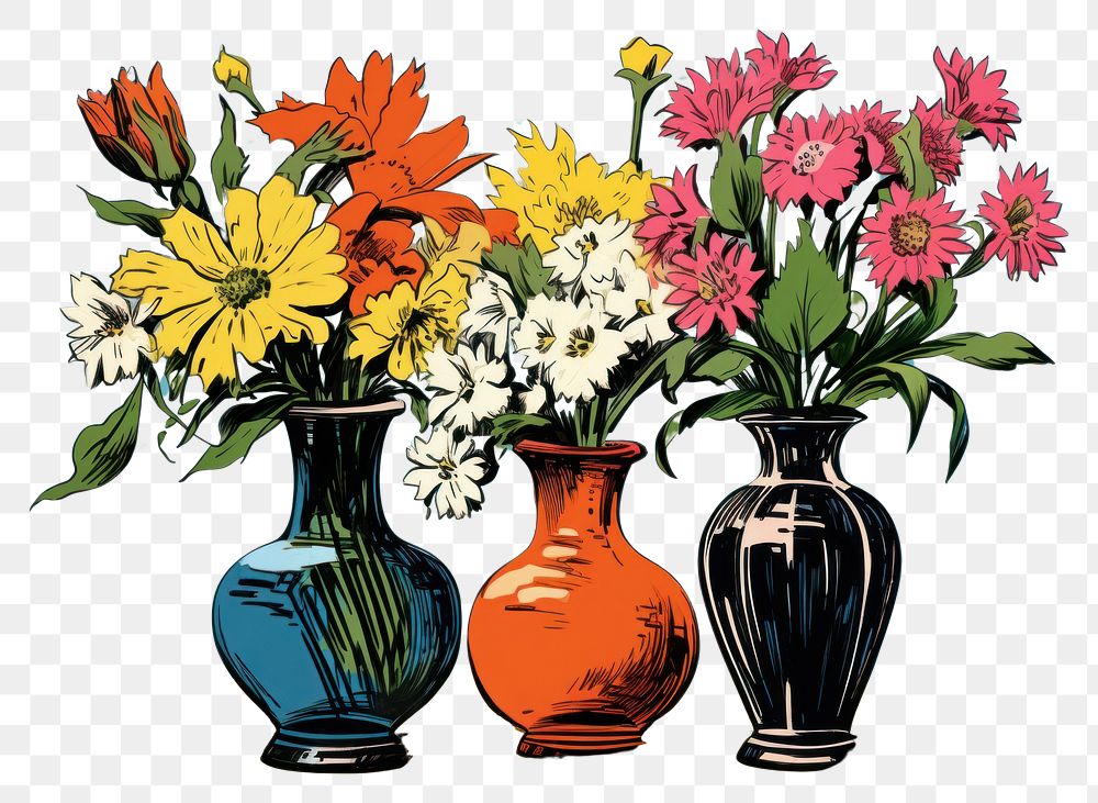 PNG Flower vases painting plant art. AI generated Image by rawpixel.