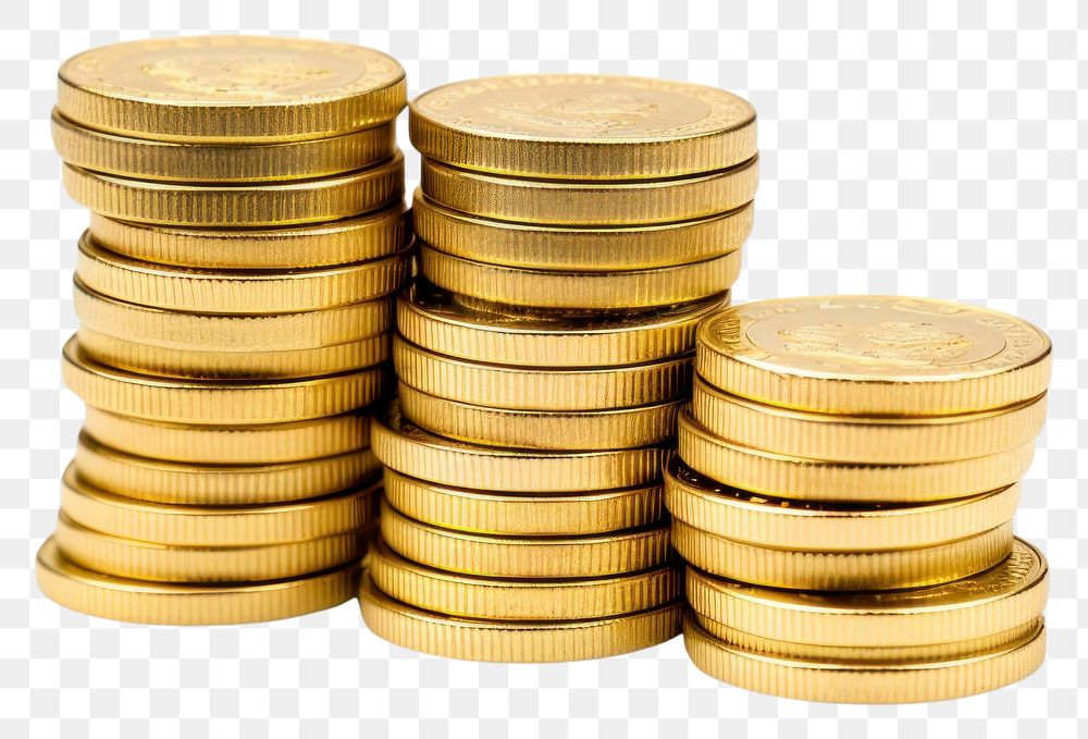 PNG A stacking of golden coin money white background investment. AI generated Image by rawpixel.