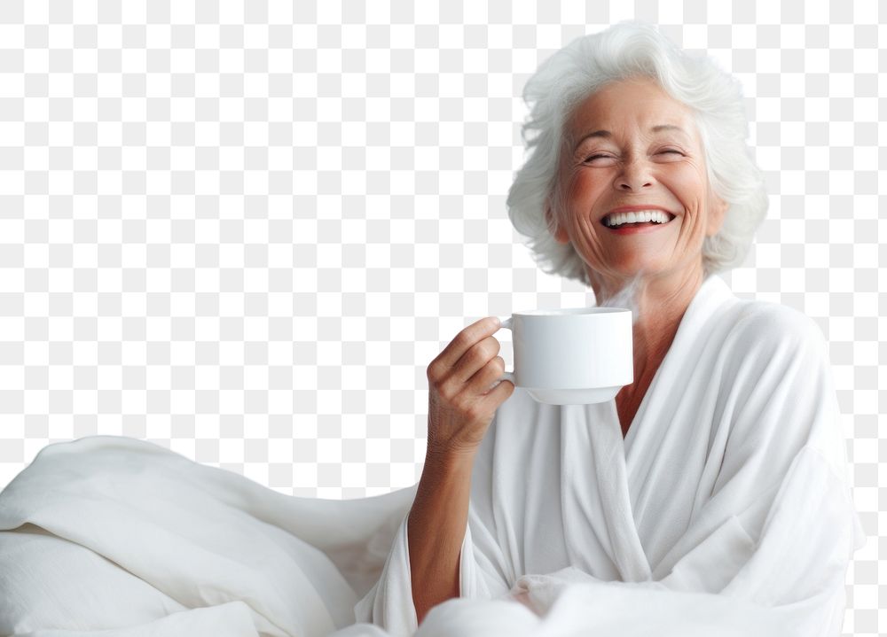 PNG  Senior woman laughing smile cup. AI generated Image by rawpixel.