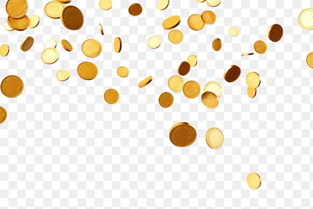 PNG Golden coins floating backgrounds confetti white background. AI generated Image by rawpixel.