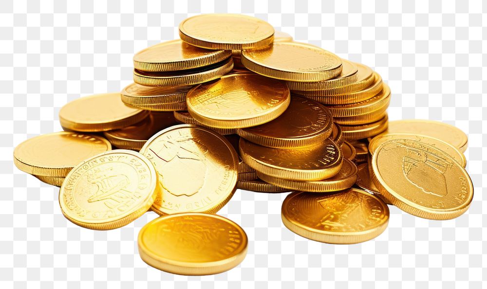 PNG Golden coins money white background accessories. AI generated Image by rawpixel.