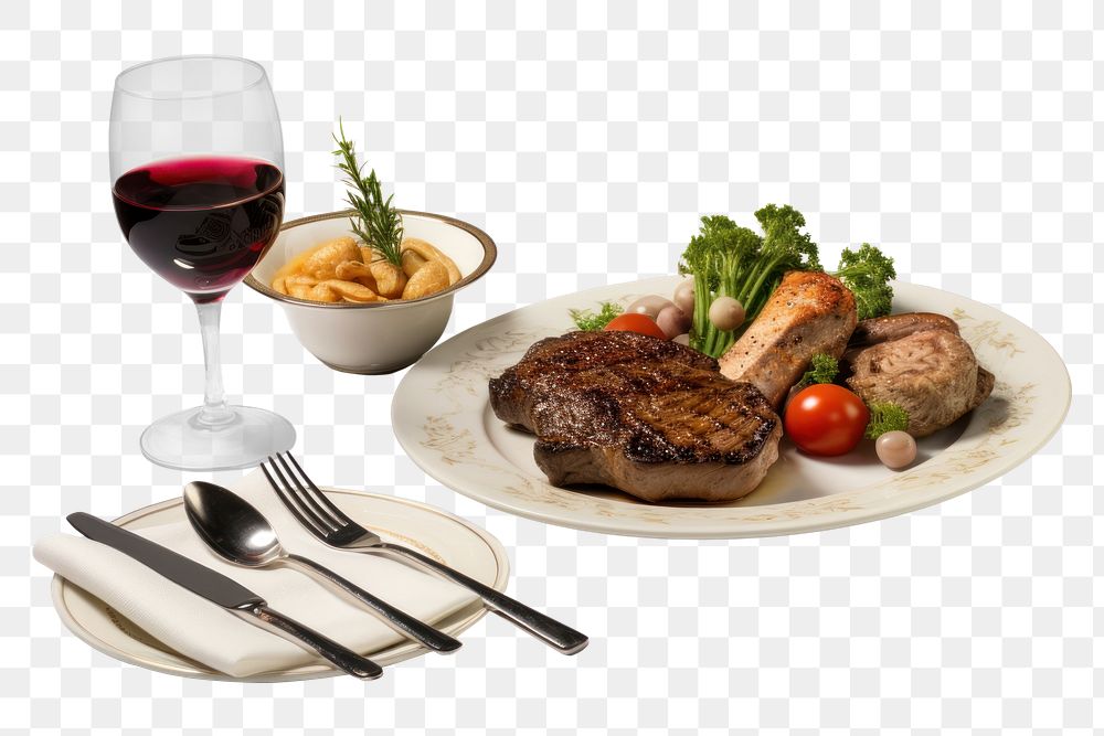 PNG Dinner supper steak lunch. AI generated Image by rawpixel.