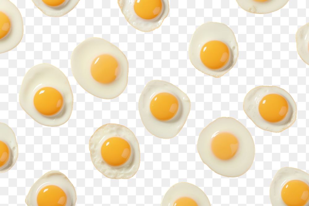PNG real studio photo of *fried eggs* *pattern* on solid yellow background, minimal --ar 3:2
