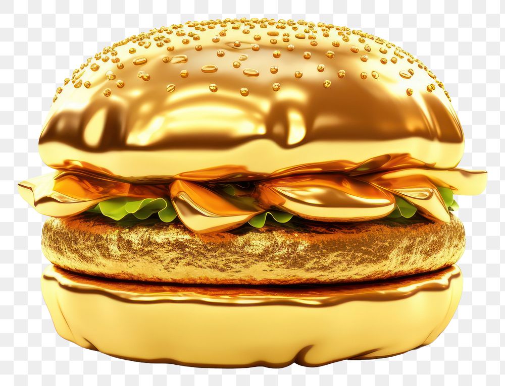 PNG Hamburger food gold white background. AI generated Image by rawpixel.