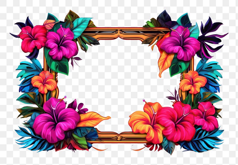 PNG Tropical flowers and leaves frame pattern plant art. AI generated Image by rawpixel.