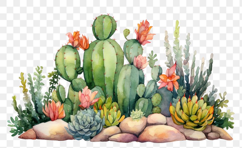 PNG Cactus painting nature plant. AI generated Image by rawpixel.