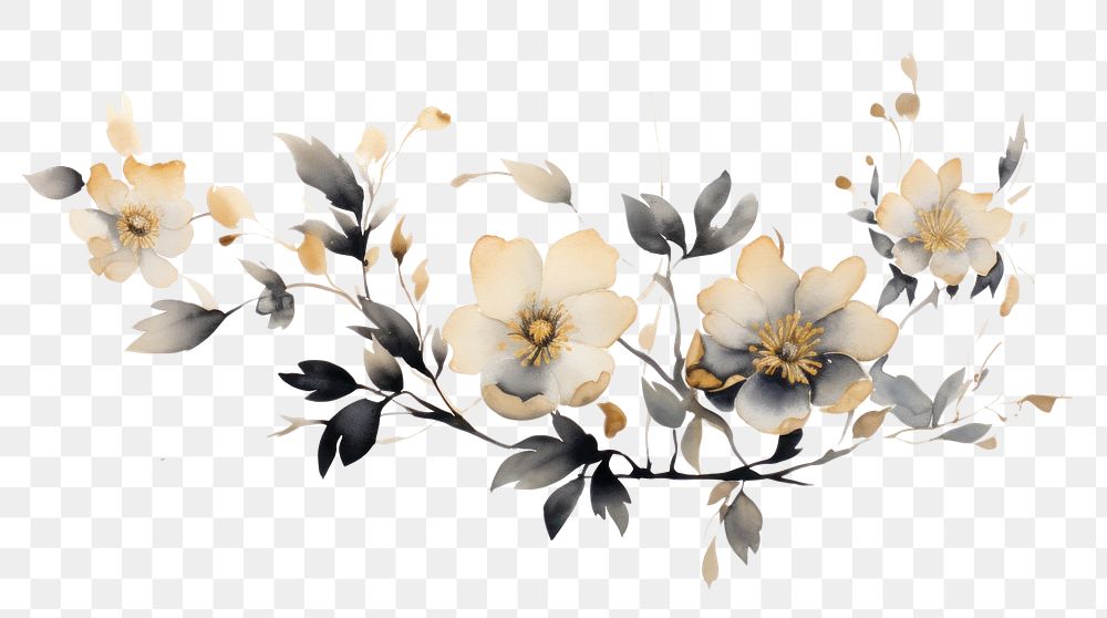 PNG Black and gold flowers painting nature plant. AI generated Image by rawpixel.
