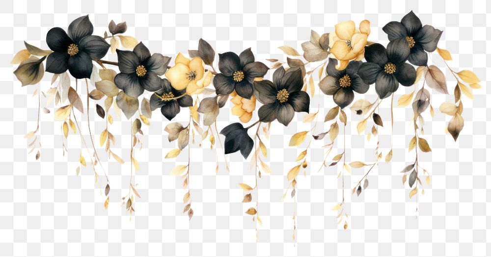 PNG Black and gold flowers plant art celebration. AI generated Image by rawpixel.