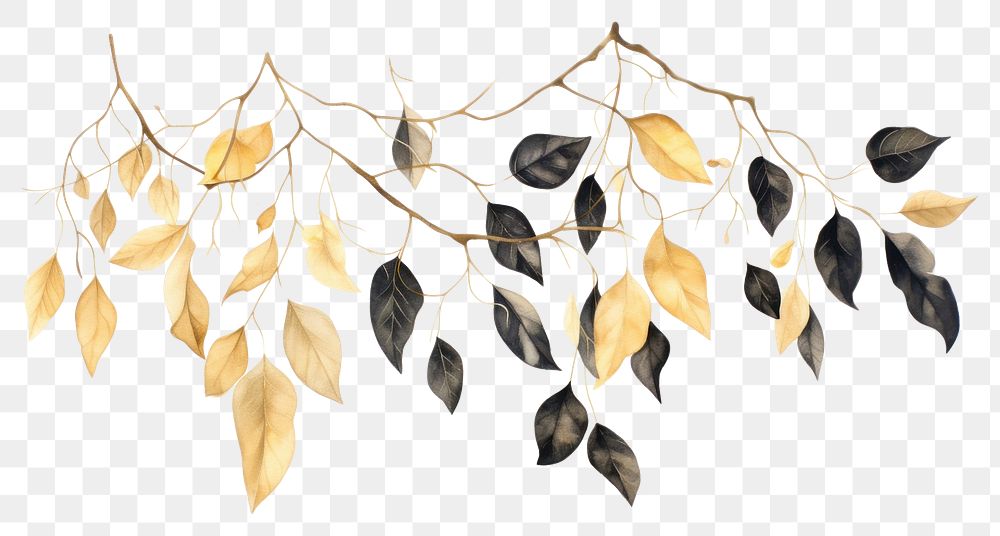 PNG Black and gold leaves hanging nature plant. AI generated Image by rawpixel.