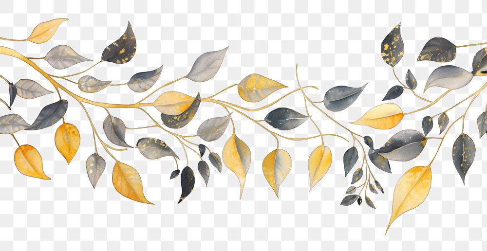 PNG Black and gold leaves hanging pattern nature. AI generated Image by rawpixel.