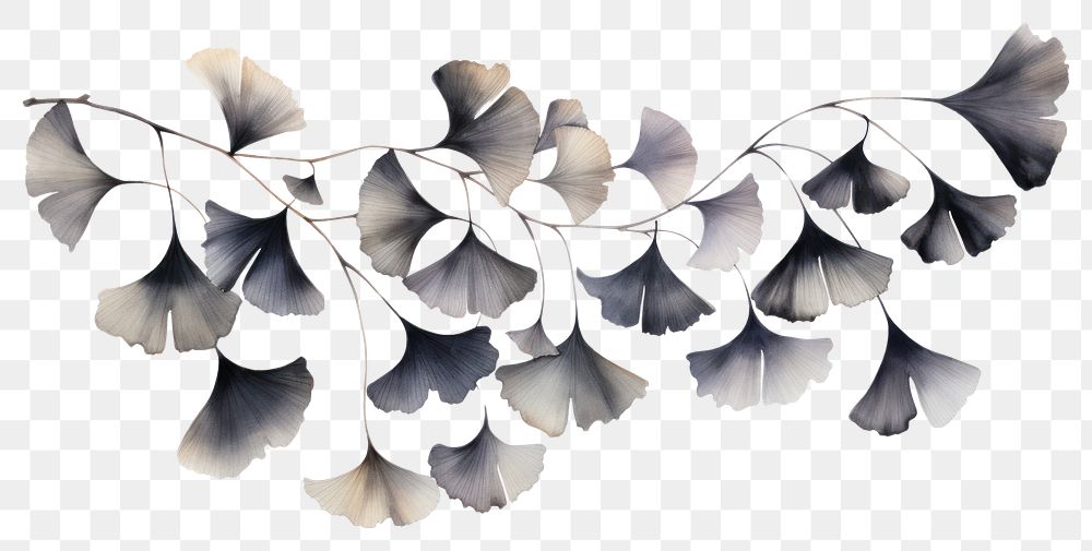 PNG Black ginkgo leaves pattern nature plant. AI generated Image by rawpixel.