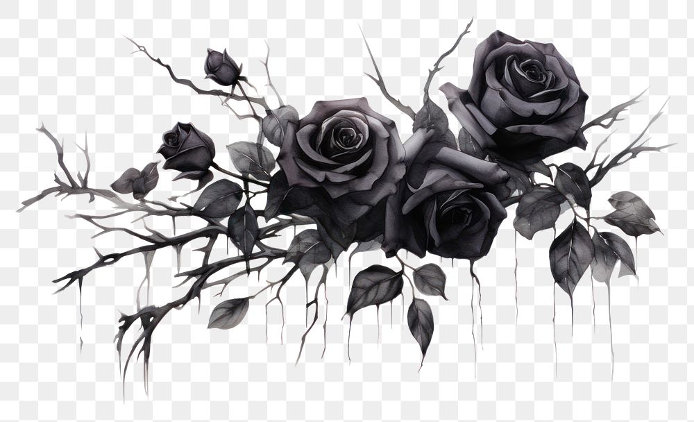 PNG Black roses painting drawing flower. AI generated Image by rawpixel.