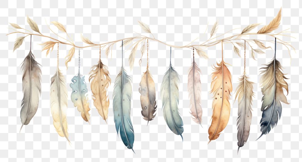 PNG Feathers painting hanging drawing. AI generated Image by rawpixel.