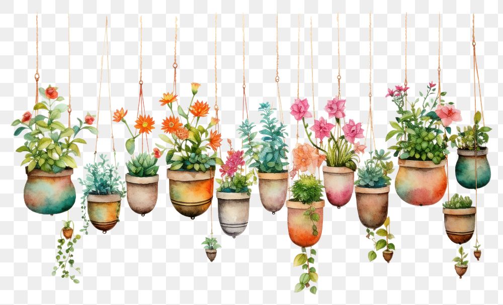 PNG Flower pots painting hanging nature