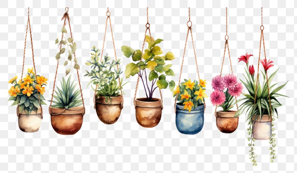 PNG Flower pots hanging nature plant. AI generated Image by rawpixel.