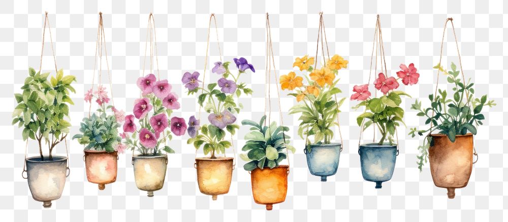 PNG Flower pots hanging nature plant. AI generated Image by rawpixel.